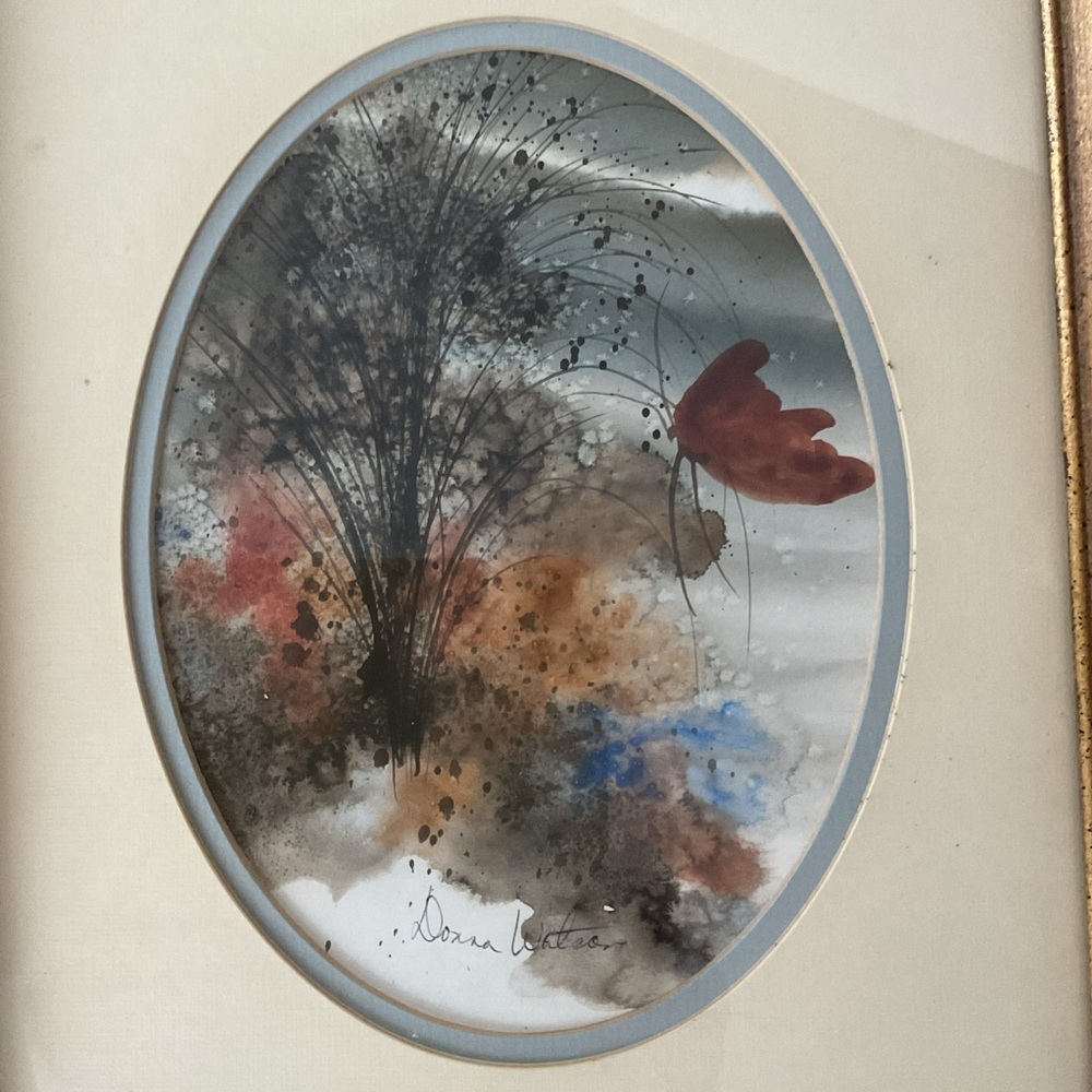 Original Watercolor Painting Framed Flower Bird Tree Brown Signed Donna Watson - Picture 4 of 15